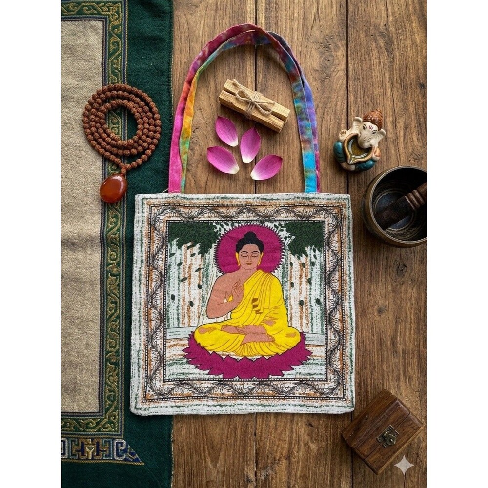 NWT Gypsy Rose Buddha Tote Bag Boho Meditation Yoga Zen Tie Dye Handmade Cotton